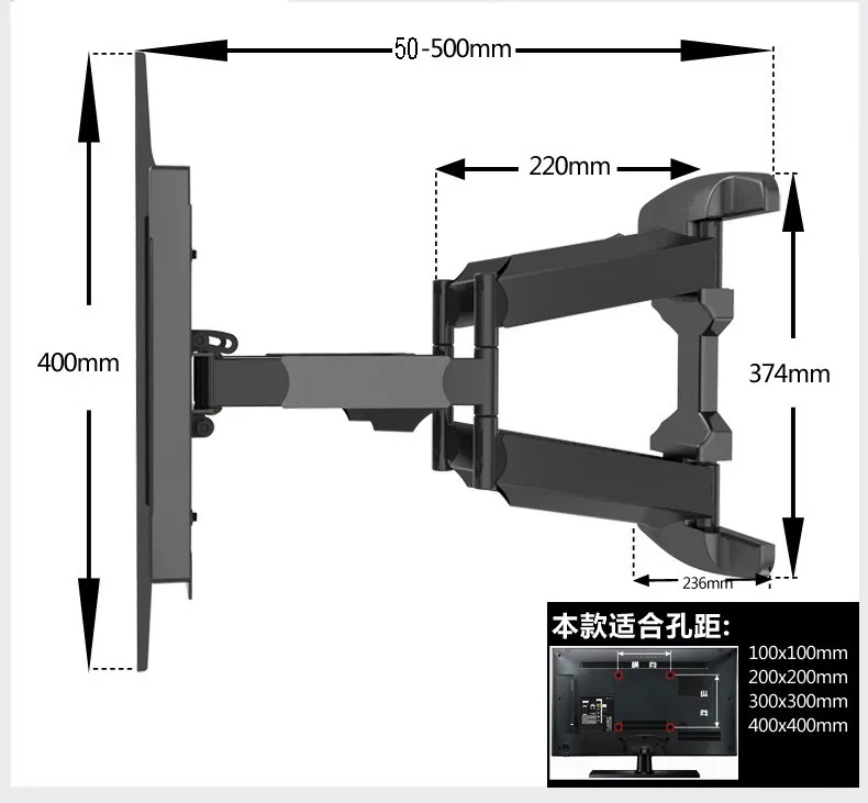 32-60 дюймов полное движение ТВ настенное крепление 6 поворотных рычагов кронштейн с кабельным управлением