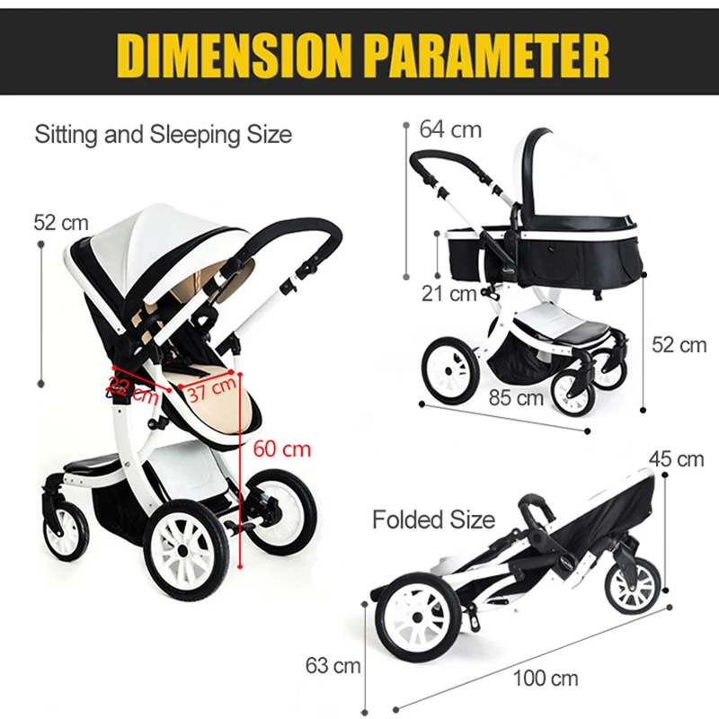 Высокий пейзаж Роскошная детская коляска 2 в 1 искусственная кожа детские коляски poussette для 0-36 месяцев ребенка