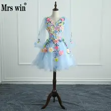 Бальные платья Mrs Win с длинным рукавом, милые цветы, бальное платье, кружевное элегантное короткое цветное платье для выпускного вечера, вечерние платья для торжественных случаев