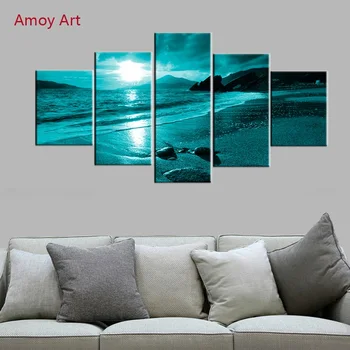 

5 Panels Green Sunset Sand Beach Landscape Wall Pictures for Living Room Photo on Canvas Prints Wall Art Bedroom Canvas Painting