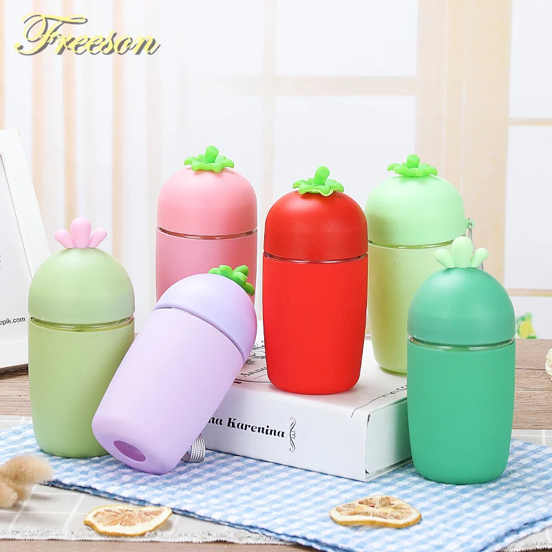 Cute Creative Strawberry Water Bottle with Lid Rope Sleeve Kawaii Bike Sport Glass Bottle Girl