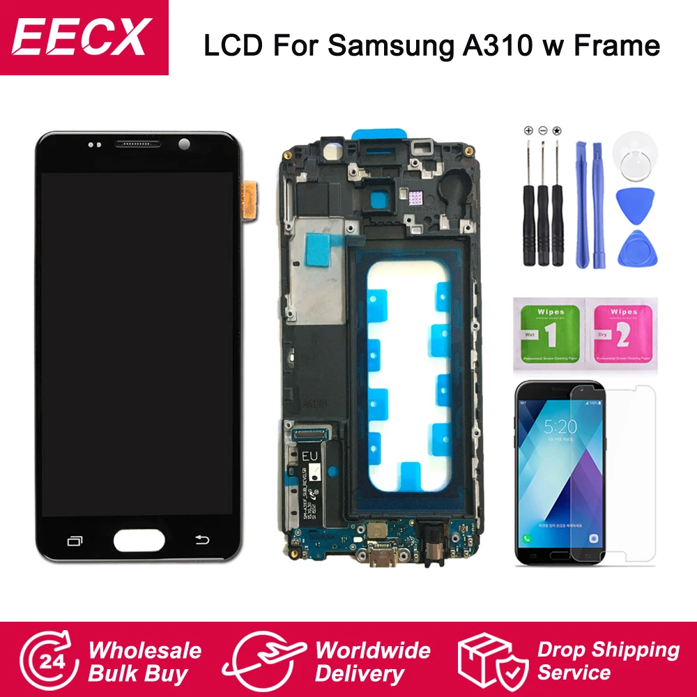 ЖК-дисплей A310 для Samsung Galaxy A3 2016 A310F сенсорный экран дигитайзер датчик с рамкой