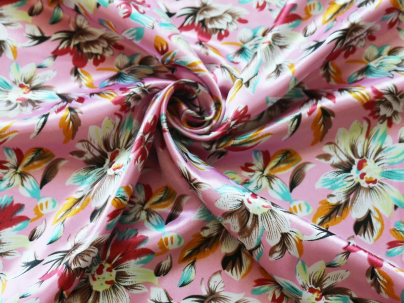 Мягкая атласная ткань для рубашек винтажный цветочный Шармез полиэстер метр