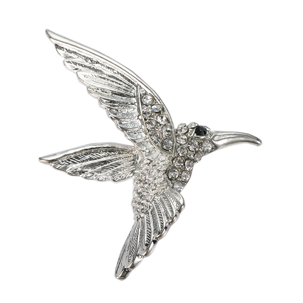 

Rhodium Silver Plated Clear Rhinestone Crystal Diamante Hummingbird Pin Brooch