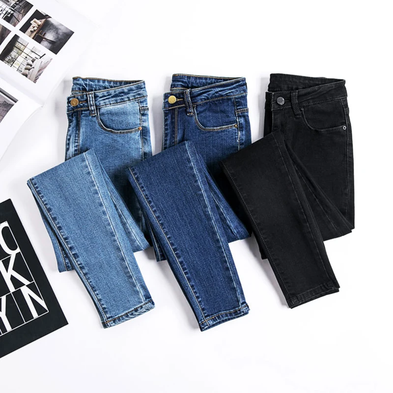 2019 High Waist Skinny Pencil Jeans Woman Plus Size blue