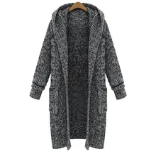 2019 new style long open stitch hooded knit coat woman winter and autumn wide-waist knit female long coat multi stripe open knit tee