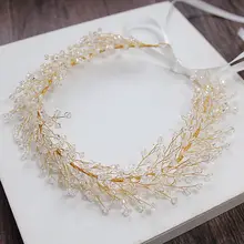 TREAZY Handmade Luxury Bridal Crystal Headband Bridesmaid Bride Gold Color Floral Frontlet Veil Jewelry Wedding Hair Accessories