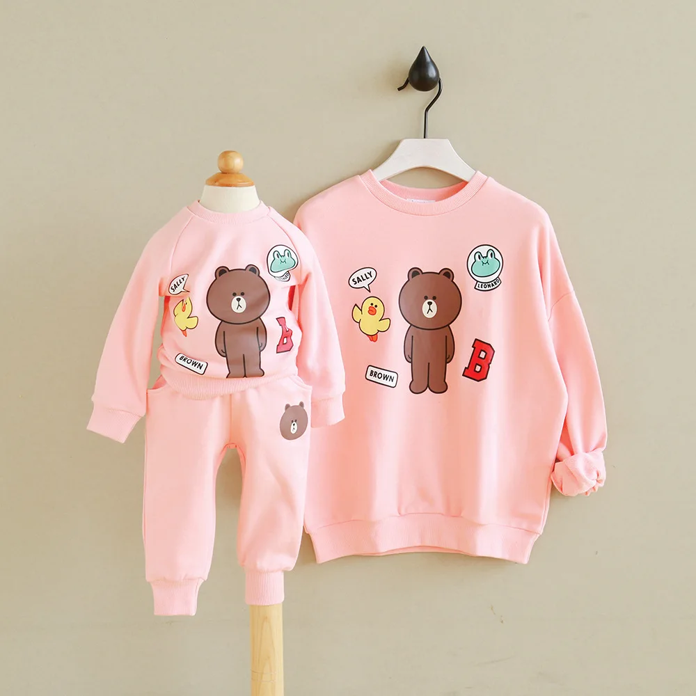 Новое поступление, осенний комплект с толстовкой с рисунком медведя для мальчиков и девочек, толстовки для отдыха Корейская хлопковая футболка с длинными рукавами детская одежда