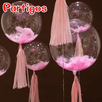 

1pc 18inch Transparent No Wrinkle helium Bubble Balloons Pink Rose Gold feather wedding Party decoration Valentine's Day Balloon
