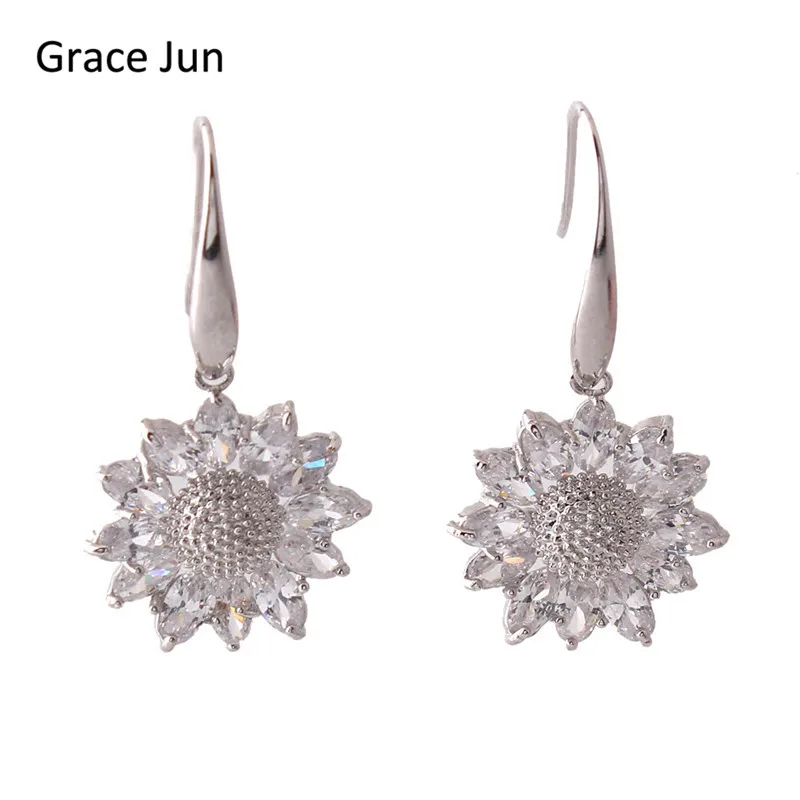 Grace Jun Top Quality Gold Color Copper Material AAA CZ Sunflower