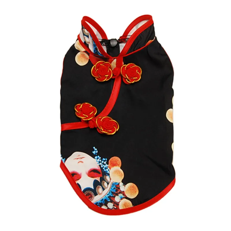 Летнее платье для собак, одежда для собак, Пекинская оперная маска, Cheongsam, платье для кошек, одежда для собак, товары для маленьких средних собак - Цвет: Черный