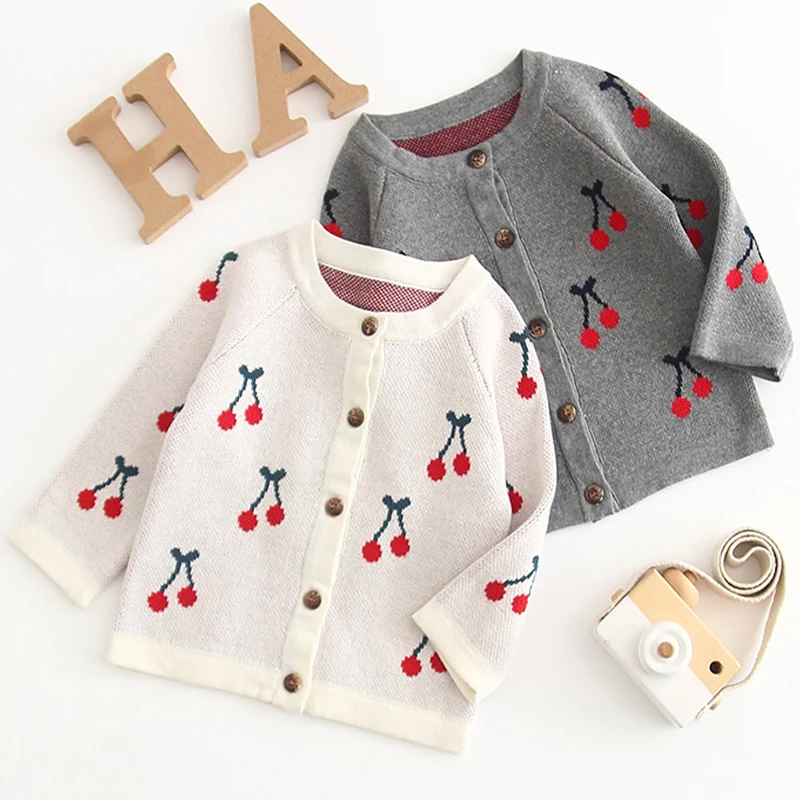 baby girl clothes Spring Autumn knitted Infant Toddler Cardigan Baby Cotton Coats Cute Cherry Newborn Baby Outerwear