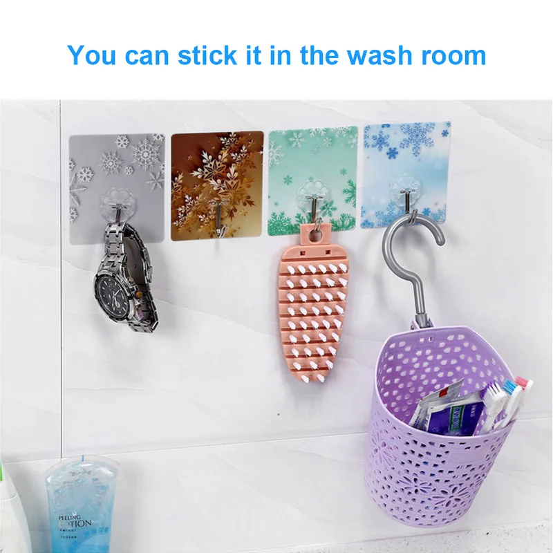 

Strong Bearing Sticky Wall Hanger Kitchen Bathroom Self Stick Key Hooks Decor Transparent Seamless Adhesive Hook Water Oil Proof