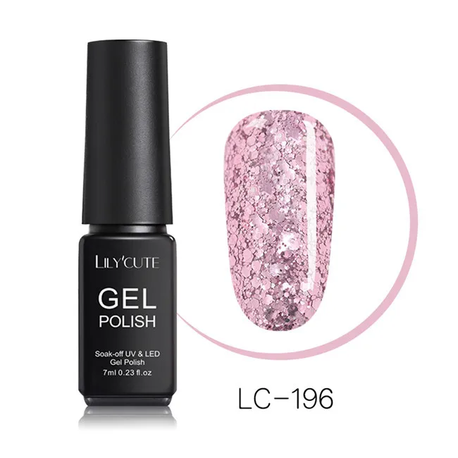 LILYCUTE 7ml Nude Glitter Gel Nail Polish Shimmer Pink Purple Soak Off UV LED Gel Polish Varnish Nail Art Lacquer - Цвет: LC-196
