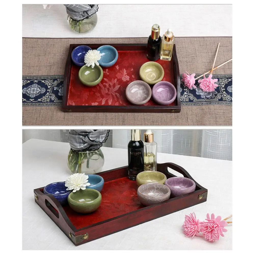 Wooden Essential Oil Tray Wood Display Rack Retro Serving Wooden Storage Tray With Handles Breakfast Dinner Food Tray For Party