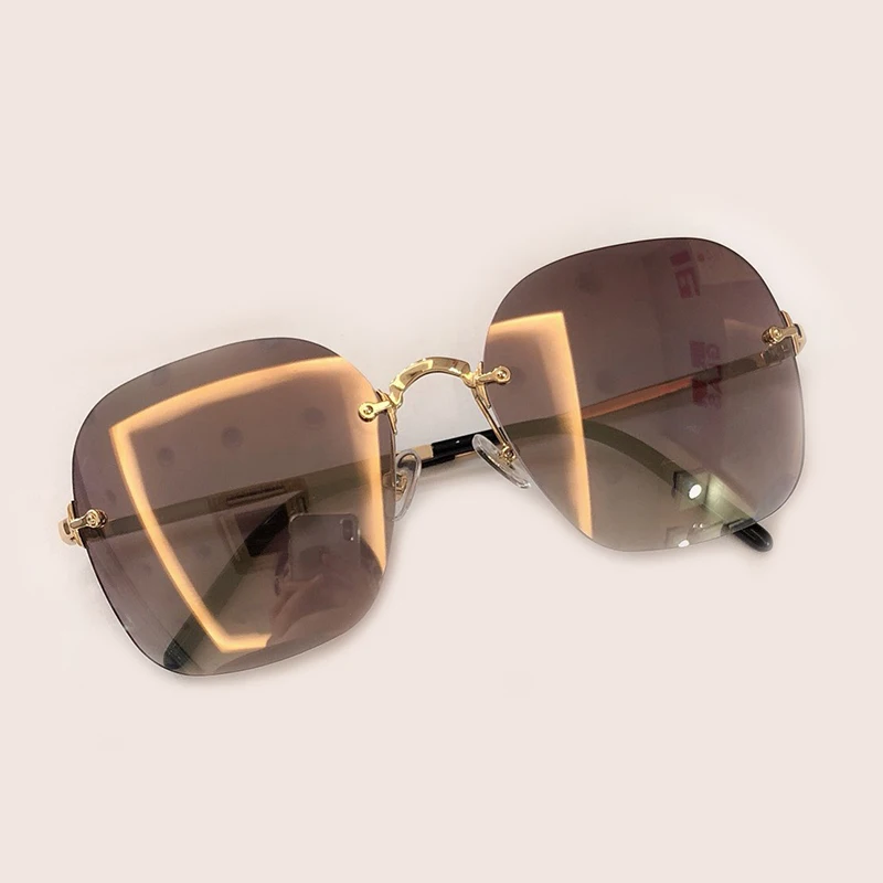 No.2 Sunglasses Женские солнцезащитные очки без оправы высокого качества фирменный дизайн с упаковочной коробкой Oculos De Sol Feminino Ретро Модные женские оттенки - Цвет линз: No.2 Sunglasses