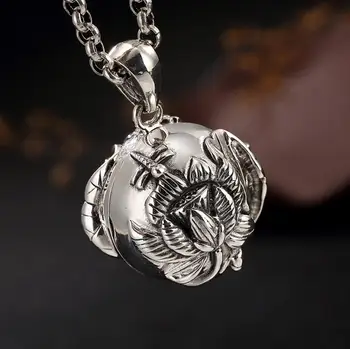 

925 Solid Sterling Silver Buddhism Prayer Box Locket Pendant Men Women A2578