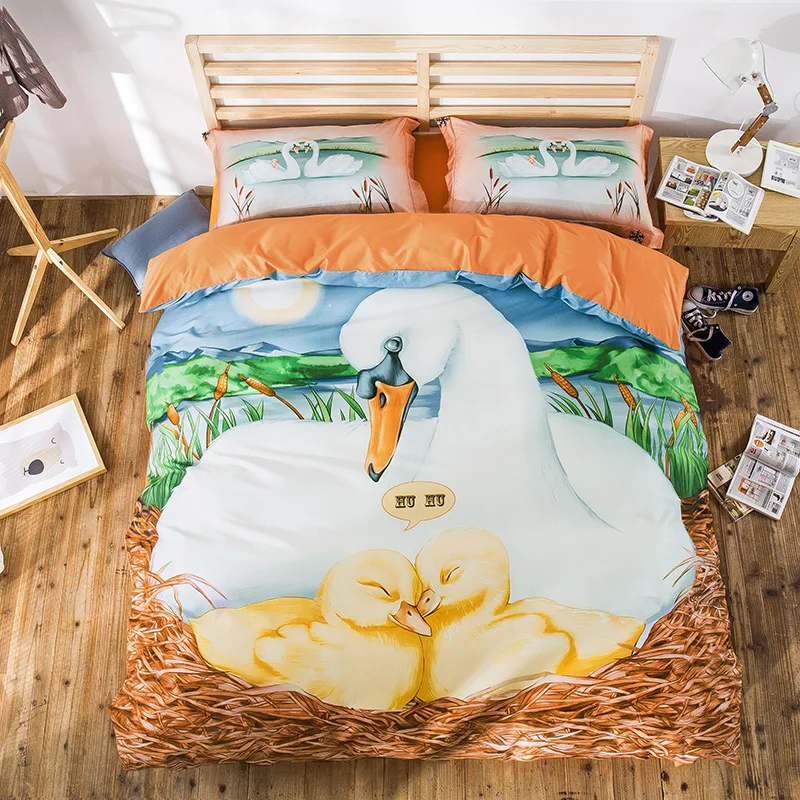 

Dolphin Swan 80S Egyptian Cotton 3D Animal Bedding set Cool Digital printed Duvet Cover Set Bed Sheet PillowCase Queen King 4pcs