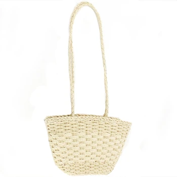 

NEW-Solid Color Retro Straw Bag Shoulder Woven Bag Casual Handbag Beach Bag