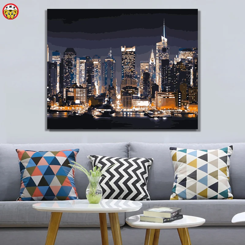 

painting by numbers art paint by number DIY City night landscape painting hand-filled color decoration painting oil paintin
