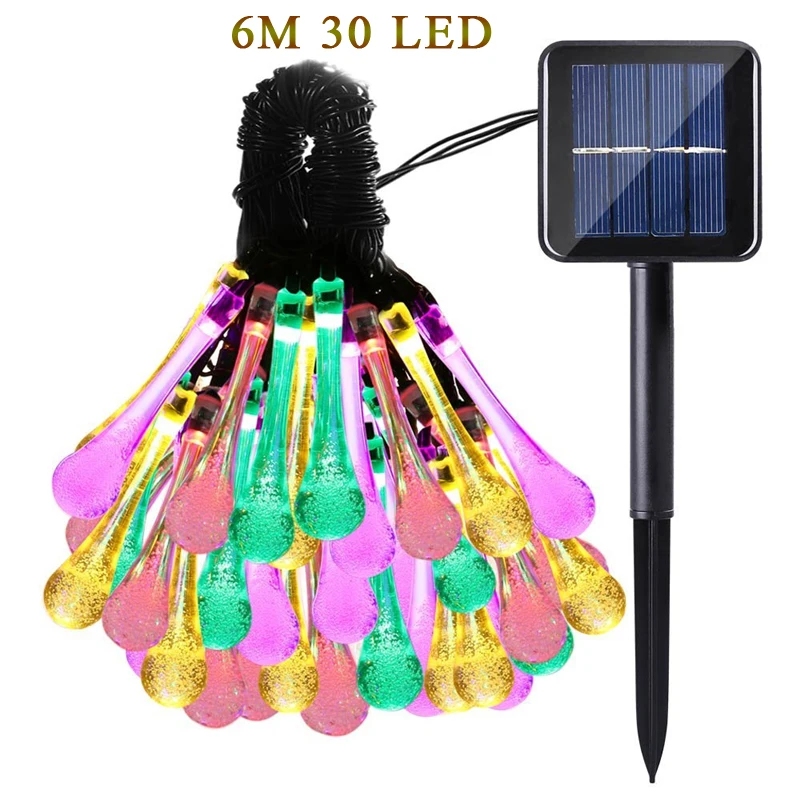 

Solar Strings Lights 6m 30 LED Water Drop Solar Fairy Lights Waterproof Christmas Lights Garden Patio Yard Home Parties
