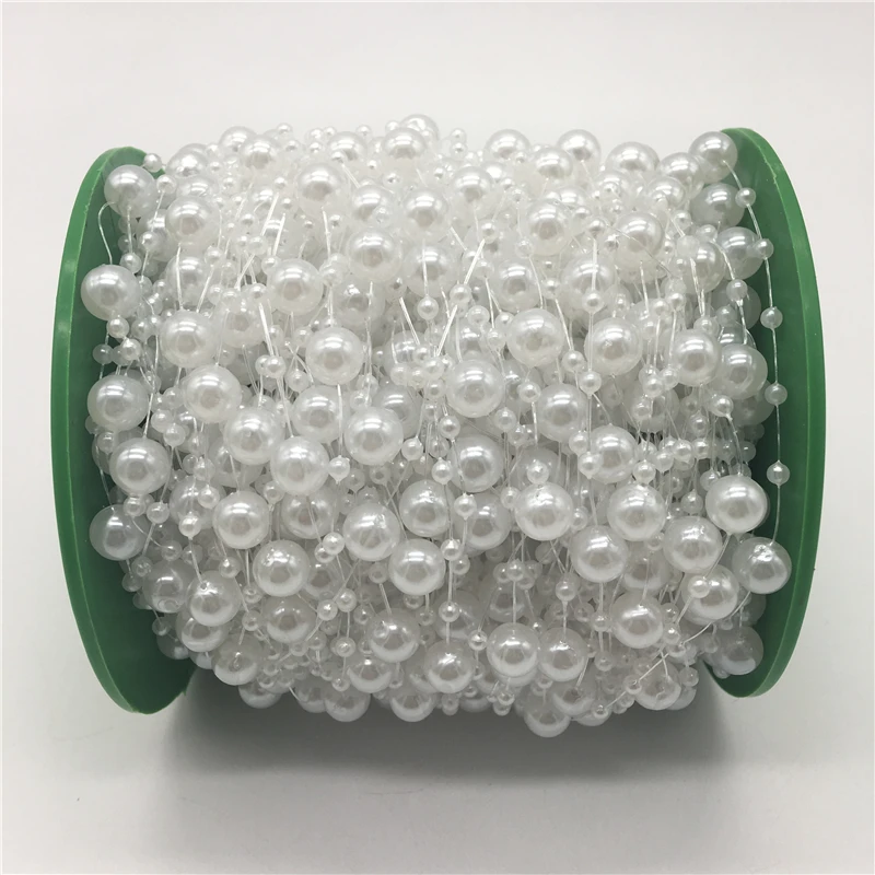 5yards White Fishing Line Artificial Pearls Beads Chain Garland Flowers