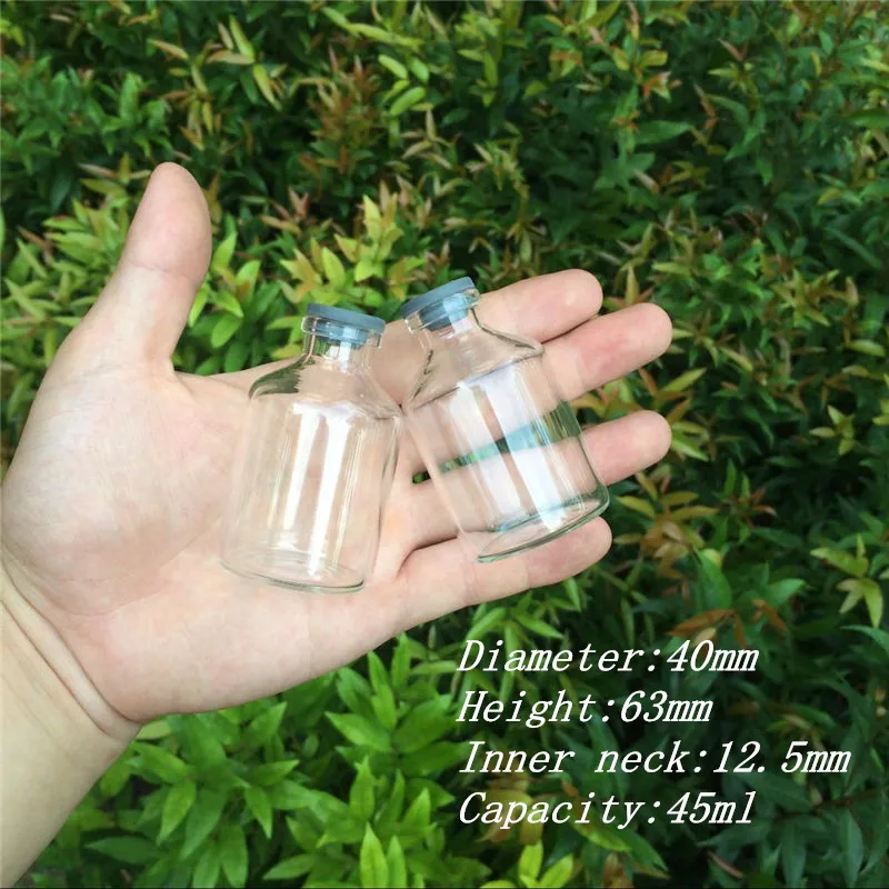 45ml Clear  Glass Bottles with Rubber Cap Leakproof Jars Vials for Liquid Containers Bottles