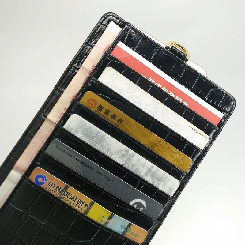 Роскошный держатель для карт из натуральной кожи, ремешок, чехол для телефона, сумка, чехол для iPhone X, XS, Max, XR, 7, 8 Plus, крокодиловый Тонкий чехол, черный цвет