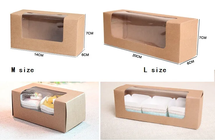 20шт крафт-бумага пластиковое окно ПВХ коробка для миндального печенья, крафт-бумага подарочная Печенья Упаковочная коробка для торта, прямоугольная коробочка для кондитерских изделий