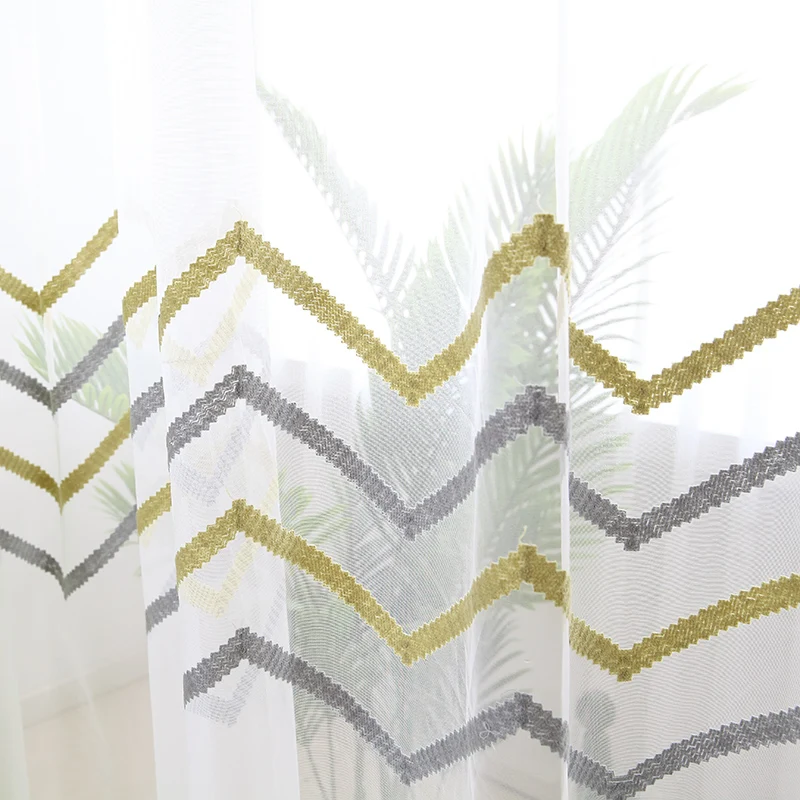 Индивидуальные скандинавские европейские хлопчатобумажные льняные занавески для гостиной, современные желтые серые сплайсинговые шторы с геометрическим узором для спальни
