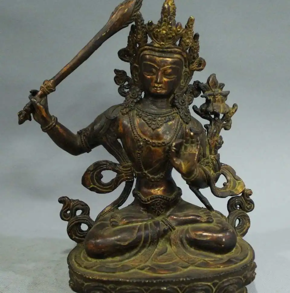 

9' Old Tibetan Buddhism Gilt Bronze Manjusri Bodhisattva Guanyin Buddha Statue