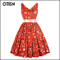 OTEN-Black-Red-Chiristmas-dress-Women-Fashion-Summer-Sleeveless-V-Neck-Printed-Rockabilly-Pin-up-big