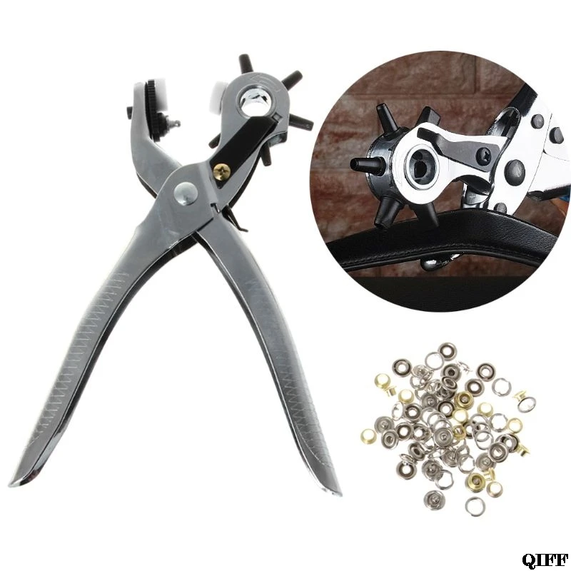 

3 In 1 Card Leather Belt Hole Punch Plier Puncher Snap Setter Eyelets Grommet Press Set Tool Kit Jun21