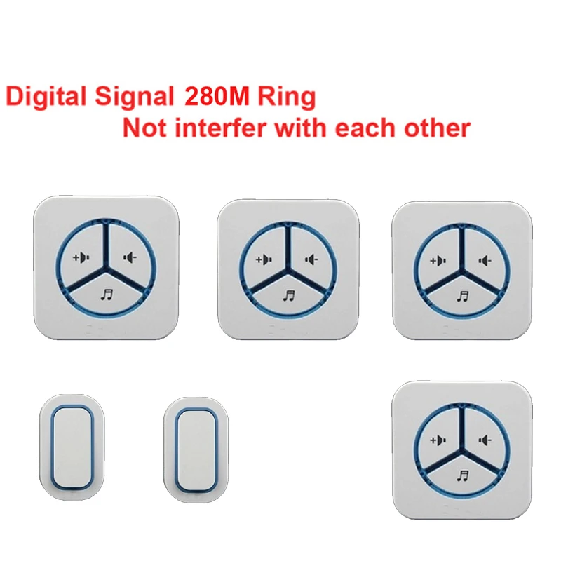 2 излучателя+ 4 приемники дверного звонка водонепроницаемый 280 м Рабочий беспроводной дверной звонок, дверной звонок, беспроводной, беспроводное кольцо, 48 мелодий дверной Звонок