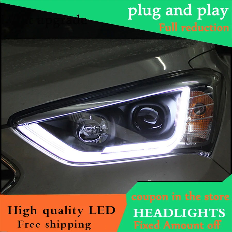 Автомобильный Стильный чехол для фары Hyundai SantaFe IX45 2013 2015 светодиодный DRL Двойной