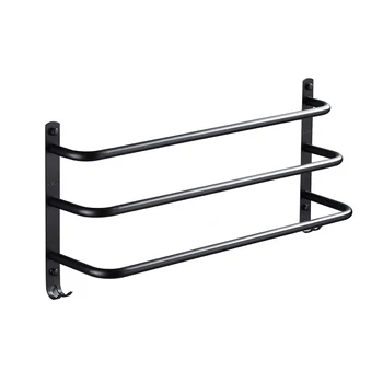 

Brief Bathroom Towel Rack 304 Stainless Steel Bathroom Accessories Towel Bar Three Bars Black Punch Bathroom Hardware Pendant
