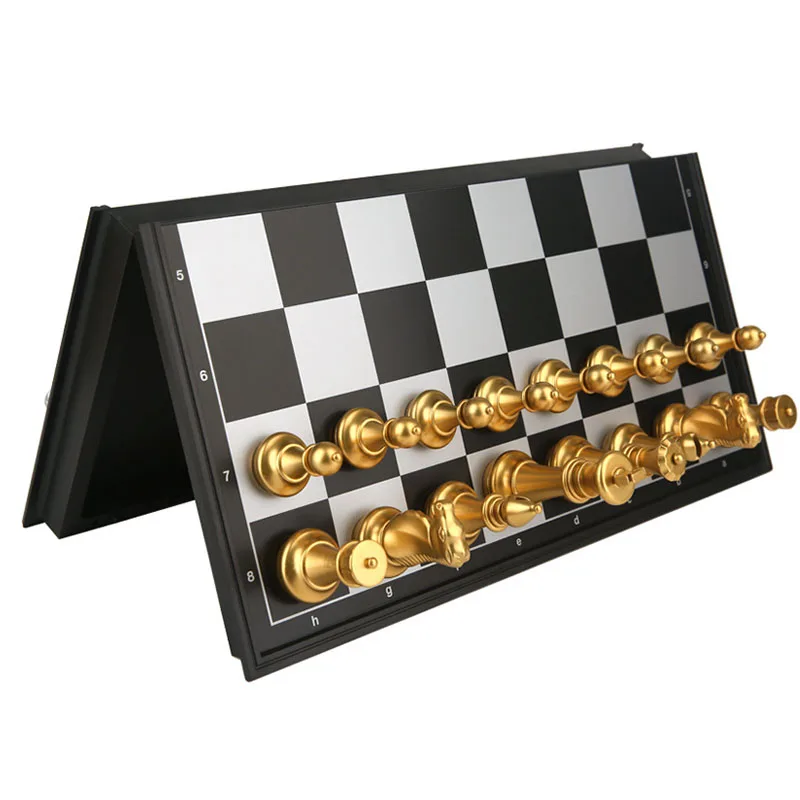 Super Big Home International Chess Set Magnetic Foldable Board With Golden Silver 32 Chess Pieces 36x36x2/32x32x2cm