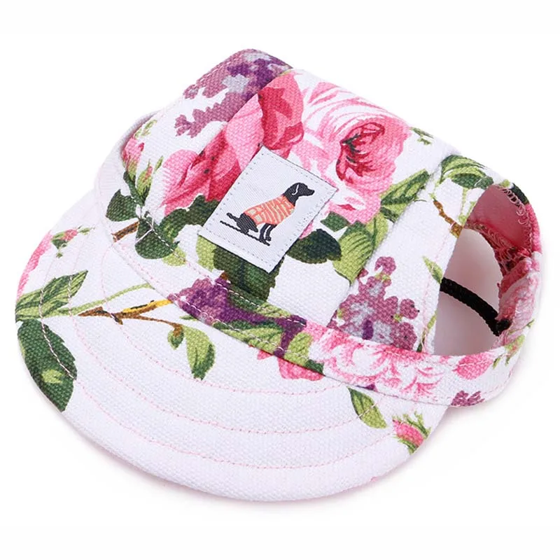 

Flower Pattern Nylon Dog Hat Adjustable Pet Baseball Cap Dogs Outdoor Sport Hat Visor Cap with Ear Holes for Small Dogs Cats