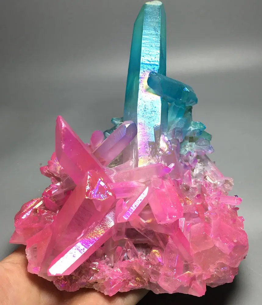 

691g MORE COLOUR AURA QUARTZ CRYSTAL Titanium Bismuth Silicon Rainbow CLUSTER healing crystals