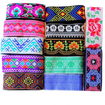 

Dongcai 2" 5cm 5yard/lot High quality Woven Jacquard Ribbon black background blue flowers pattern straps and belt lace