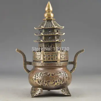 

001953 Brass Buddha Exorcism Handwork Old Hammered Pagoda Totem Incense Burner