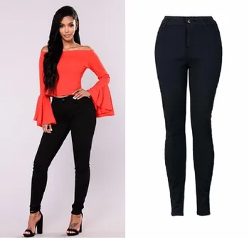 

Solid Color High Waist Elastic Force Cowboy Pants Pocket Heat Trouser Women