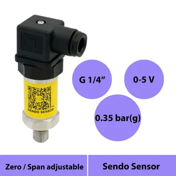 

0 5V pressure transmitter sensor, g 1/4 in ext, Hirschmann, 0 35 kpa, 0.35 bar, 5 psi, 350 mbar, stainless steel 316L diaphragm