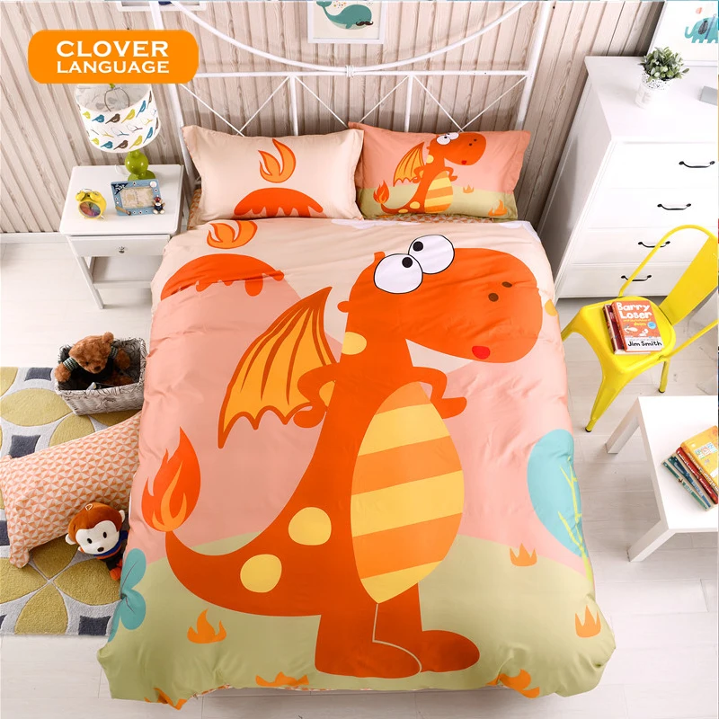 

Cartoon Kids Bedding Sets Dinosaur 100% Cotton Sheet Duvet Cover Set Pillowcase 3/4pcs Full Queen Size