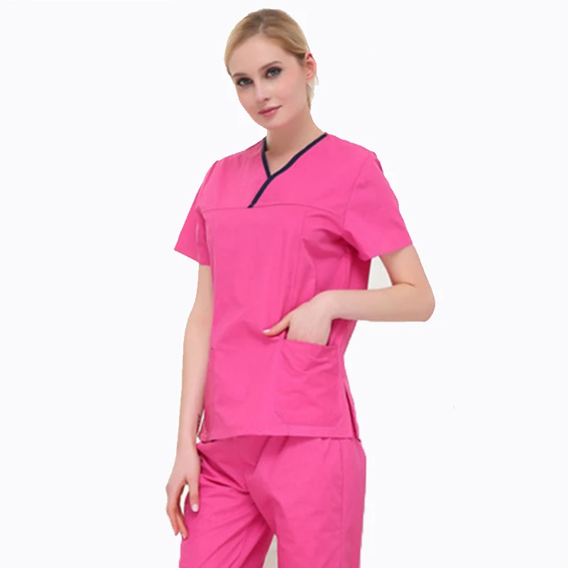 Медицинская одежда скраб наборы хирургические халаты доктора медсестры красота униформы стоматология оральная клиника домашнее животное доктор Рабочая одежда - Цвет: Pink