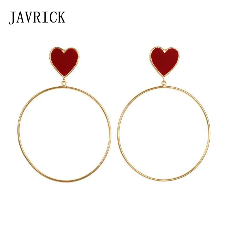 

Bohemian Valentine Red Heart Big Circle Drop Earrings Women Fashion Jewelry