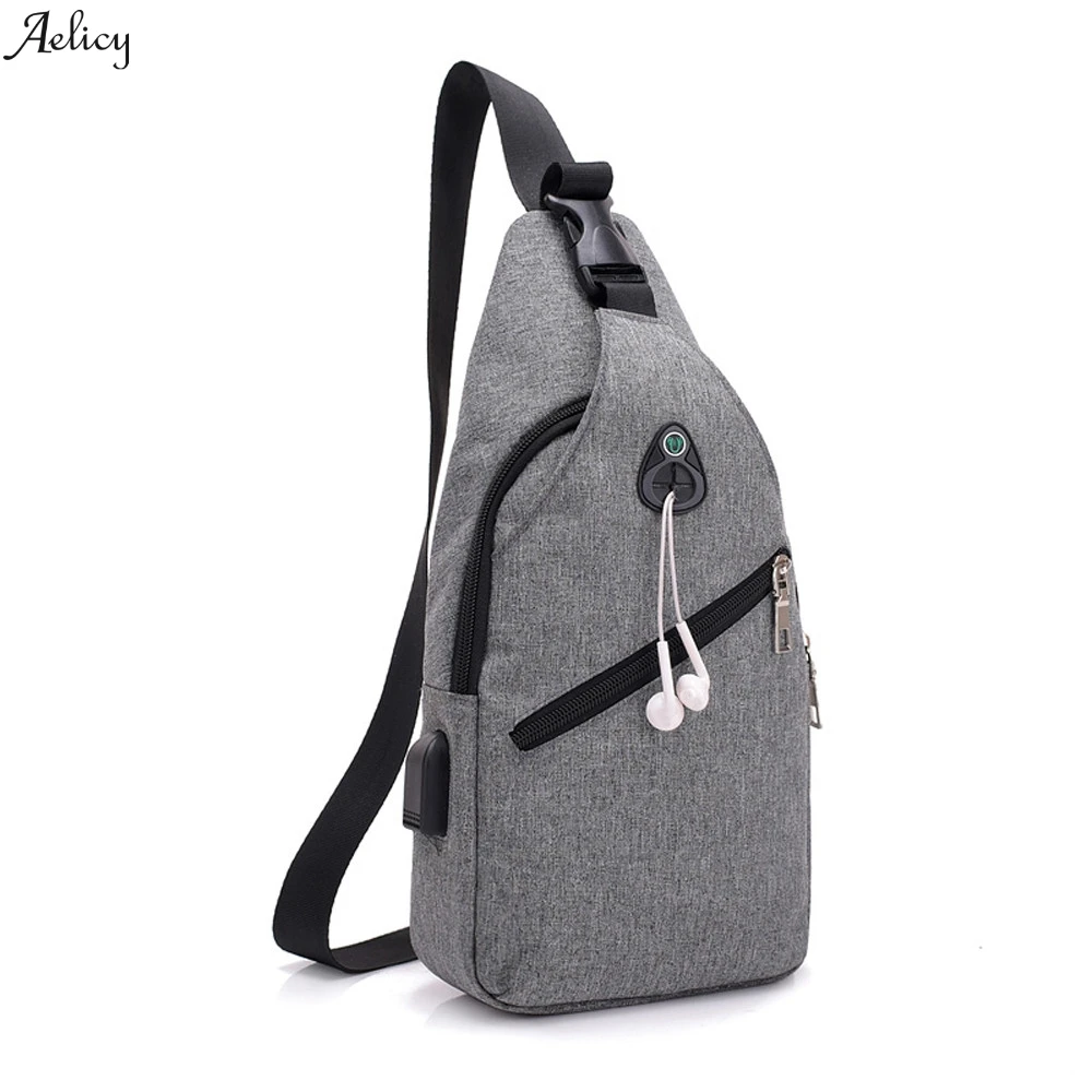 

High Quality Messenger Bags Solid Waist Pack New Men Fashion Outdoor Pure Color USB Canvas Messenger Shoulder Bag Chest Bag