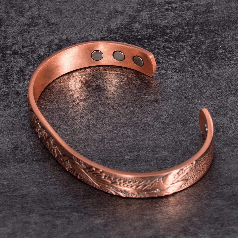 Vinterly Copper Bracelets Male Lucky Dragon and Phoenix Adjustable Cuff Bangles Health Energy Magnetic Jewelry for Men Women 4
