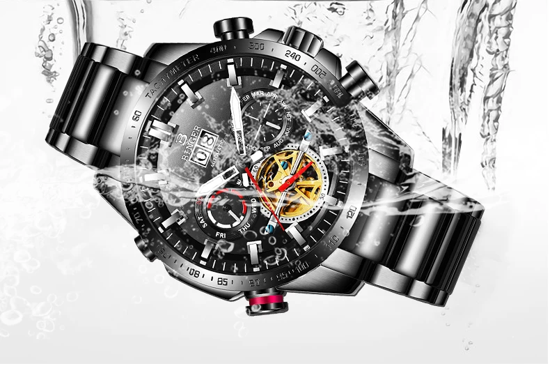 Подлинная Роскошная швейцарская бренд BINGER Мужские автоматические механические светящиеся водонепроницаемые спортивные полный стальной ремень мужские модные часы