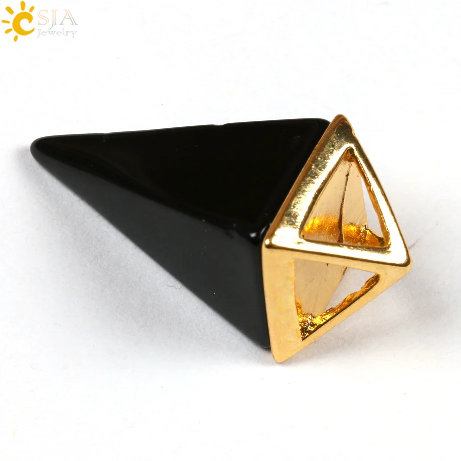 CSJA Lovers Рейки Чакра Пирамида маятник натуральный камень ожерелье Кулон европейские ювелирные изделия шестиугольник Мода Кристалл столб E103 - Окраска металла: Black Onyx